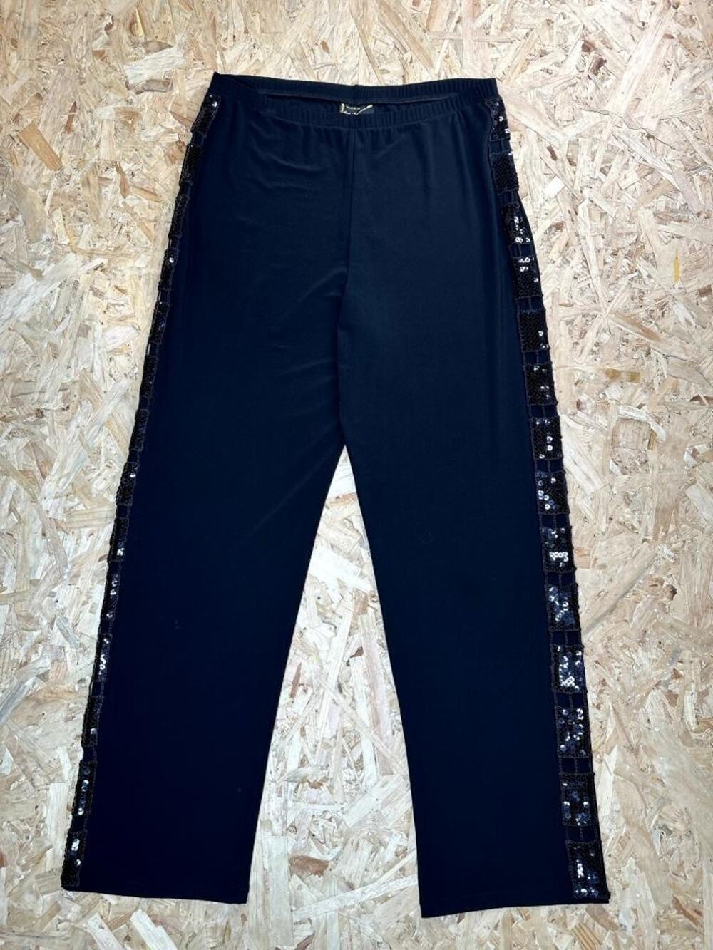 Lyon Design Womens Black Sequin Side Stripe Pants Size L Made in USA Pull On